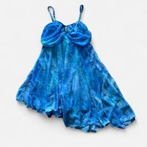 Blue Asymmetrical Spaghetti Strap Dress